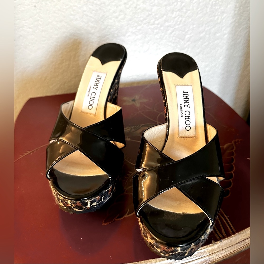 JIMMY CHOO  Black Patent Leather Slides Size 7.5